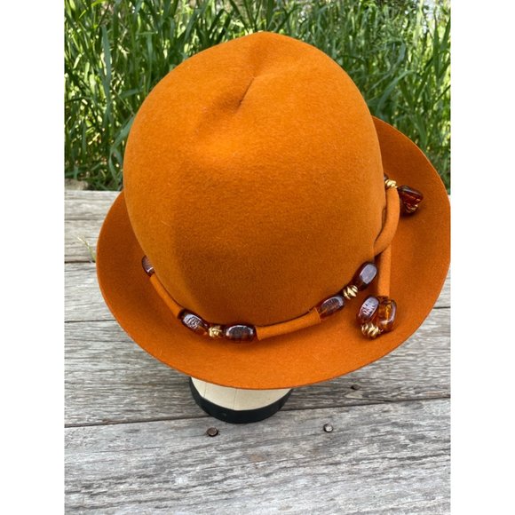 Vintage 1960s Wool Felt Bucket Hat Beaded Band Mr Johns Classic - Picture 3 of 14